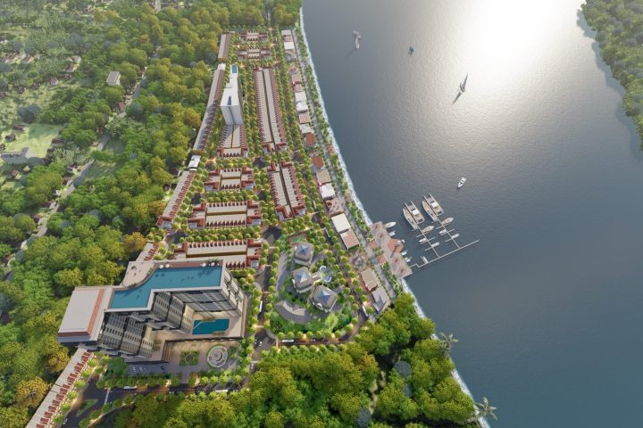 Phối cảnh Nam Hội An City nhìn từ trên cao bên sông Thu Bồn, chân cầu Cửa Đại