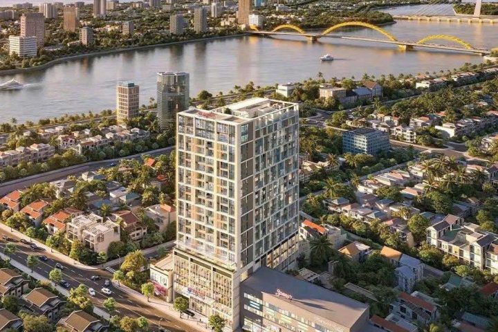 Phối cảnh Sun Solar Residence trên đường Lê Duẩn, nhìn sông Hàn và cầu Rồng, Đà Nẵng